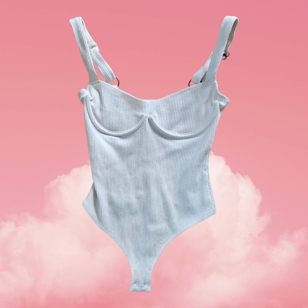 Free People White Ribbed Bodysuit